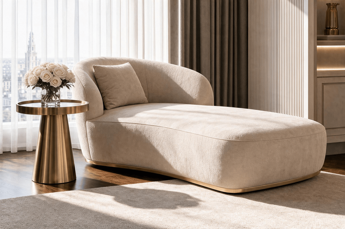 Chaise longue · R9409 / Tavolino laterale · R9410 — Interno della collezione