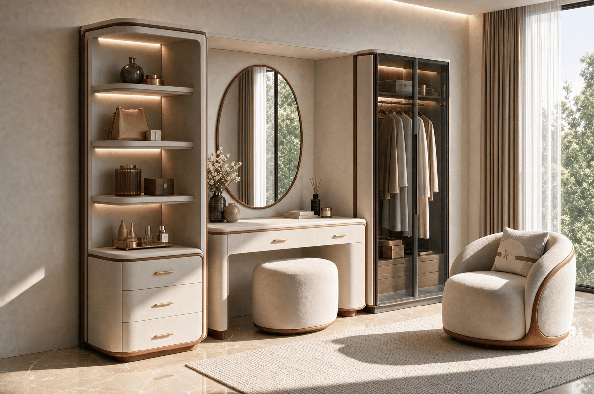 Dressing table · R3106 / Mirror · R3107 / Bedroom corner cabinet · R3108 — Collection interior