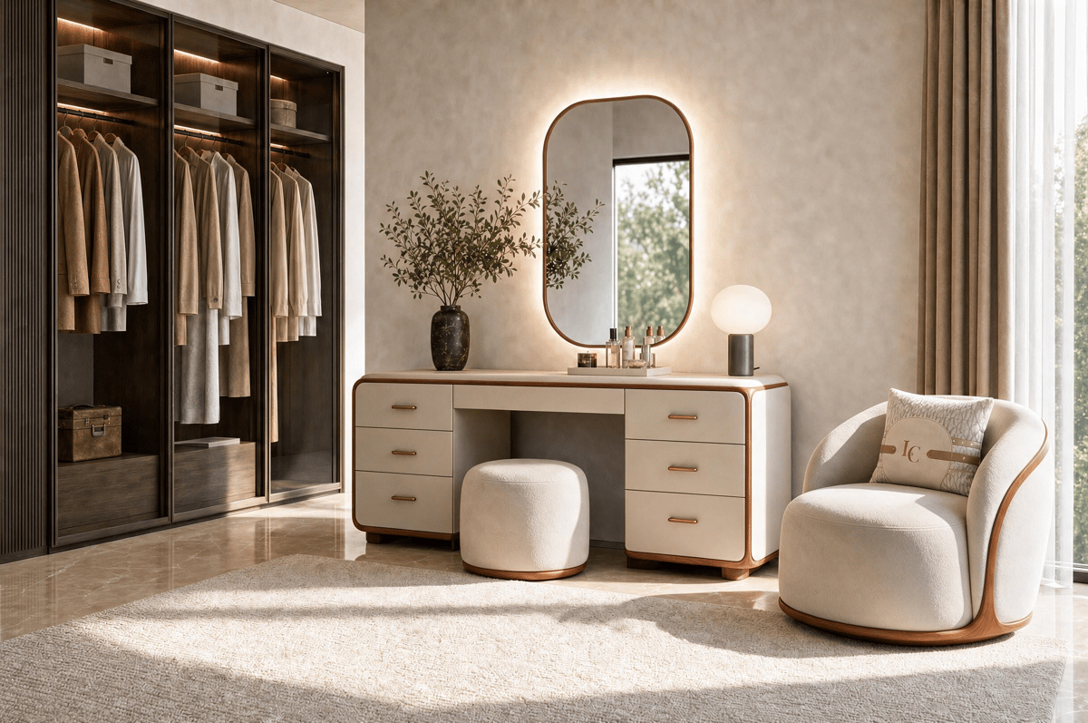 Dressing table · R3103 / Mirror · R3104 / Pouf · R3105 — Collection interior