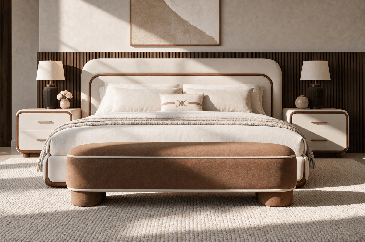 Bed · R3100 / Bedside table · R3101 / Bench · R3102 — Collection interior