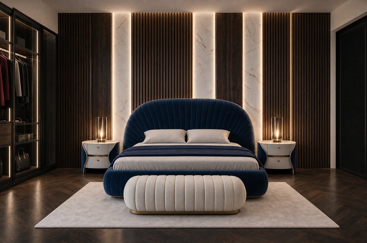 Bed · R9600 / Bedside table · R9601 / Bench · R9609 — Collection interior